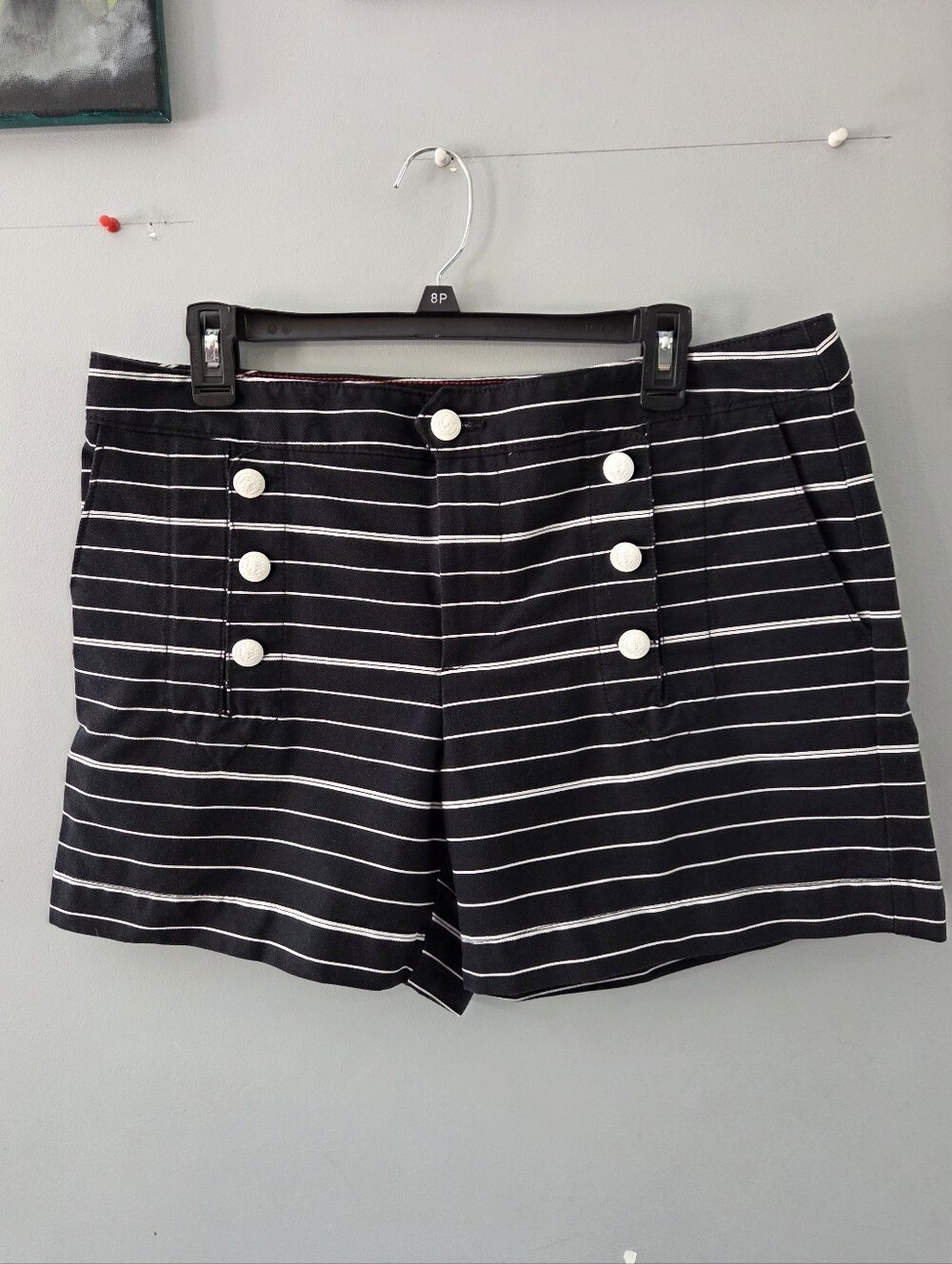 Tommy Hilfiger Women's Size 12 Black White Stripe Sailor Button Shorts Retro